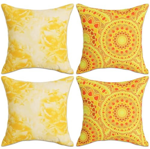 Betadistor Set of 4 Pillow Case Yellow Cushion Cover Sofa Throws Covers Double-sided Floral Pattern Cushion Covers 45 X 45 Bright Pillow Covers For Home Office Car Cushions Decor, Yellow, 506-0119