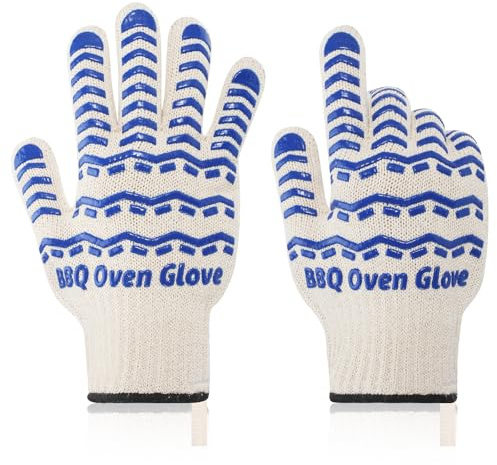 BBQ Gloves 932℉ Heat Resistant Oven Gloves, Cooking Gloves for BBQ, Grilling, Baking,Cutting, Smoker Fireplace-1 Pair(Blue)