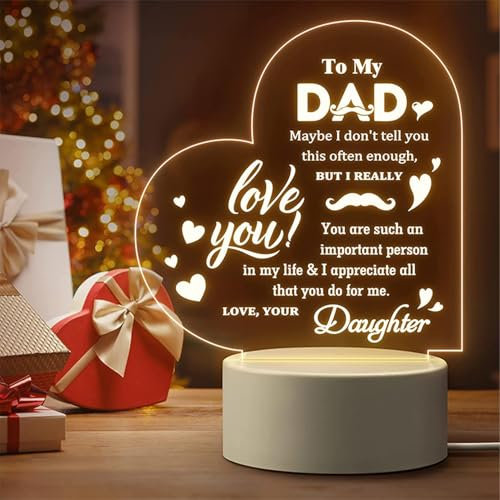 Dad Night Light Gifts for Fathers Day Dad Birthday Gifts for Dad from Daughter Son, Christmas Gifts for Step Dad Father in Law, Acrylic Engraved Lamp Night Light, Fathers Day Present