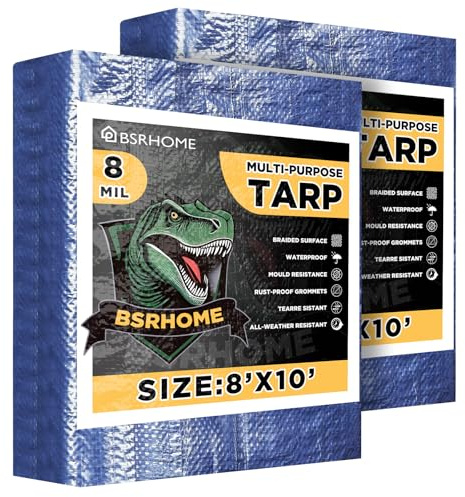 Tarps Waterproof 8x10 Feet, 2 Pack Heavy Duty Blue Tarp Cover 8 Mil Thick, Resistant Plastic Tarpaulin with Metal Grommets, Outdoor Tent Cover for Emergency Rain