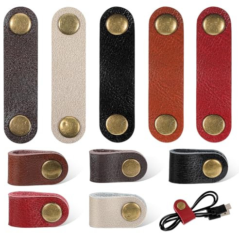Ouligay Lot de 10 sangles de câble en cuir synthétique pour cordons électriques, organiseur de câbles de charge avec fermeture à pression, pour la maison, le bureau, les voyages