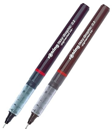 rOtring Tikky Graphic FineLiner Set 1904752-0,20 mm et - 1904753-0,3 mm - Encre noire