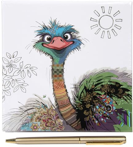 L & P Home & Gifts Lesser & Pavey Oscar Ostrich Memo Pad and Pen | Cute animal design, memo pad with pen, daily reminders