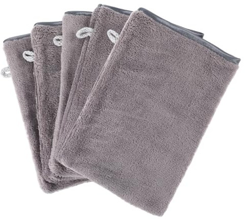 HJZHII Lot de 5 gants de toilette en microfibre, 20 x 15 cm, gants de toilette, corps, en velours corail, forte absorption d'eau, réutilisables, doux, gris foncé