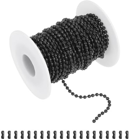 QUARKZMAN Catena A Sfere 10 Metri, Rotolo Catena in Acciaio Inossidabile con 20 Connettori per Decorarezioni Appese Targhette per Cani Portachiavi Decorarezioni Natalizie (Nero, 3mm