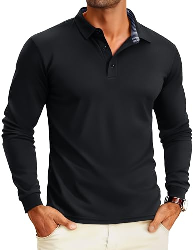 MAGCOMSEN Men's Long Sleeve Polo Shirts Quick Dry Golf Sport Tops Breathable Lightweight Work Shirts with 3 Boutons