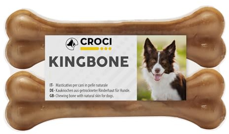 Croci King Bone - Ossa per cani, Snack premio masticativo per cani in pelle bovina naturale, dental stick per la pulizia dei denti, 15 cm - 2 pz