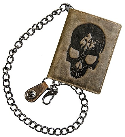 Jack's Inn 54 Portemonnaie, Geldbörse Börse hoch mit Kette Havanna antikbraun, Unisex, Multipurpose, Ganzjährig, Leder