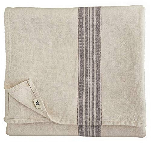 Linen & Cotton Luxus Vintage Shabby Chic Rustikal Tischdecke Provence - 100% Leinen, Beige Natur Schwarz (136 x 250 cm) Tischtuch Stoff Tischwäsche Rechteckig für Haus Home Küche Dekoration Wohnzimmer