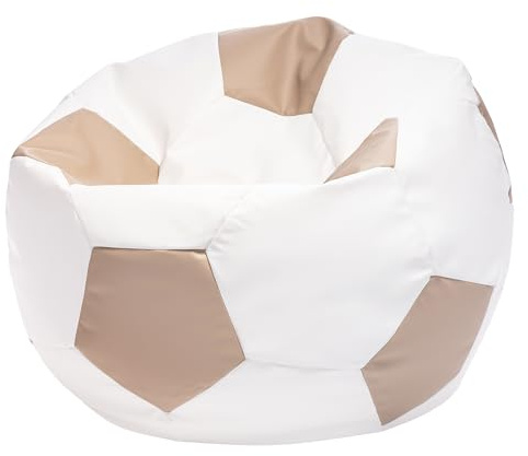 Ecopuf Football Sack M - Lekdyna i hållbart material - Perfekt för fotbollsfans, barn - Sittpuff vardagsrum - Sammetspuff - Puff säck för spelstol - 65x45 cm - Beige E17