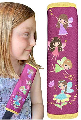 HECKBO 1x Kinder Auto Gurtpolster Gurtschutz mit Fee Feen Motiv - Mädchen Sicherheitsgurt Polster für Kinder und Babys- Ideal für jeden Gurt Autositzerhöhungen Kinder Fahrradanhänger Fahrrad