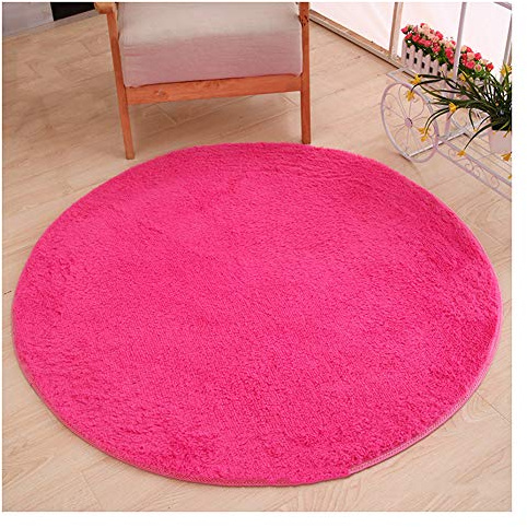 XiinxiGo Tappeto Rotondo Tappeto Peloso, Morbido e Antiscivolo, a Pelo Lungo, per Salotto, tavolino Salotto, Camera da Letto, Computer, Sedia, Super Morbido, Antiscivolo,Rosa,60 CM (Fluff 3 CM)