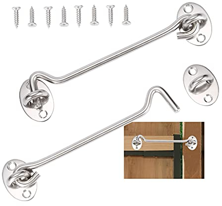 2 Pezzi Gancio Finestra in Acciaio Inossidabile Argento - Serratura per Cancello, Cabina, Capannone o Porta Del Garage Con Viti di Montaggio (15cm)