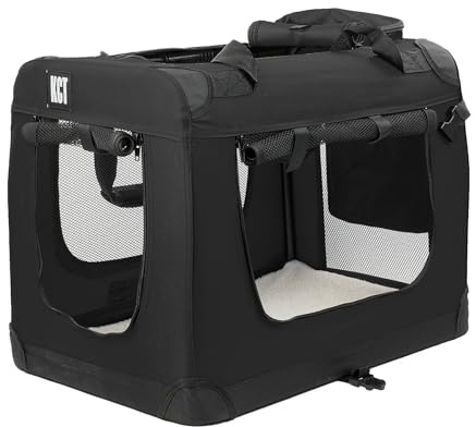 KCT Large Black Fabric Pet Carrier Crate Travel Transport Bag for Cats and Dogs