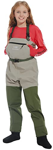 Immerse Wathose für Kinder, atmungsaktiv, zum Angeln, für Jugendliche, wasserdicht, leicht, für Jungen und Mädchen, Hellbraun/Grün, Medium