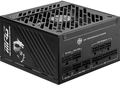 MSI MPG A850GS PCIE5 Power Supply Unit, 850W, 80 PLUS Gold, ATX 3.1, PCIe 5.1 50 series GPU Support,Native 12V-2x6, Cables with Dual-color 12V-2x6 connectors, ATX PSU, Embossed Jacket Cables