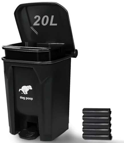 Uppcasir Dog Poop Trash Can Outside, 20L/5Gallon Pedal and Removable Inner Waste Bin, Outdoor Dog Poop Trash Can with 100 Bags, Pet Waste Container for Garden, Black
