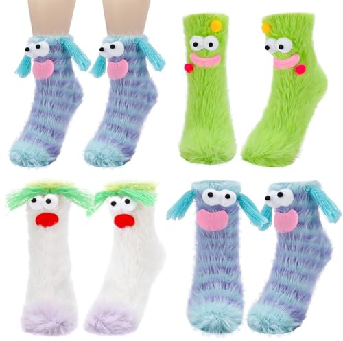 Zuimei 3 Pairs Fluffy Socks Womens Funny Christmas Socks Winter Warm Cozy Bed Sock Quirky Gifts for Women Ladies