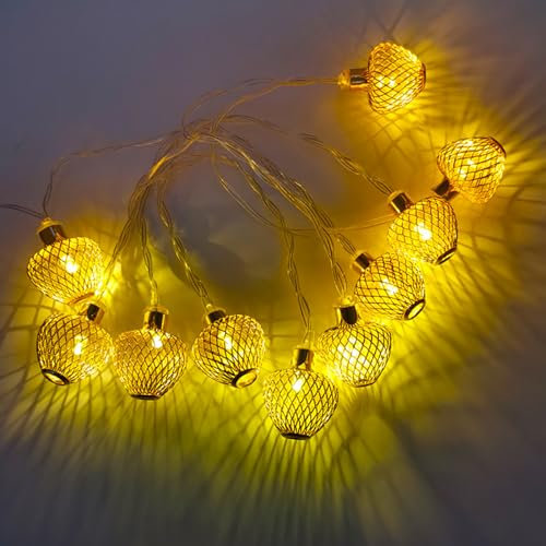 Marokkanische Lichterkette Batterie, 3M 20 LED Lichterkette, Silber Kugeln Orientalische Lampe Warmweiß Ramadan Lichterkette Innen für Eid Mubarak Hochzeit Party Wedding Ramadan Deko (Laternen)