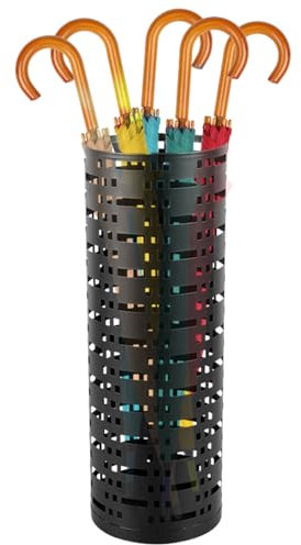 Sutowe Porte-parapluie en Métal Rond en Style Moderne avec Sculpture, Porte Parapluie Design sur Pied , Porteparapluies avec Crochets pour Entrée Maison Bureau Hôtel,15×15×42 cm(Noir)