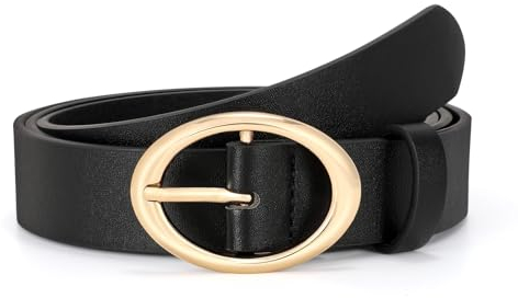 JasGood Damen Ledergürtel Mode Gürtel Damen Leder Damengürtel mit Goldschnalle für Jeans Hosen Kleider,Schwarz,110cm