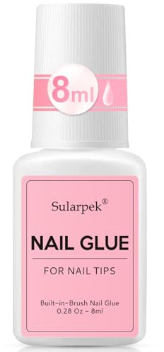 Sularpek 1 * 8g Nagelkleber Für Kunstnägel, Nail Glue, Nagelkleber mit Pinsel, Kleber für Press on Nageltips, Perfekt für Kunstnägel, Falsche Acrylnägel, Nagelkunst, Naturnägel, für Haus/Salon