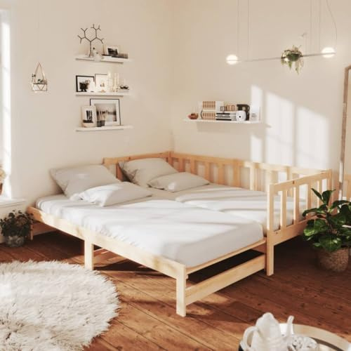 Bulliing Day Bed with Trundle 90x200 cm Solid Wood Pine,Bed Single,Trundle Bed Frame Single,Bed Frame Pull Out Bed (Trundle Bed Single,No Mattress)
