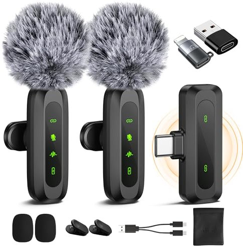 Jubolion Kabelloses Lavalier Mikrofon für iPhone, iPad & Android – 2er Set Mini Mikrofone mit LED-Anzeige, Geräuschunterdrückung, Plug & Play Ansteckmikrofon für Videoaufnahme, TikTok & Podcast