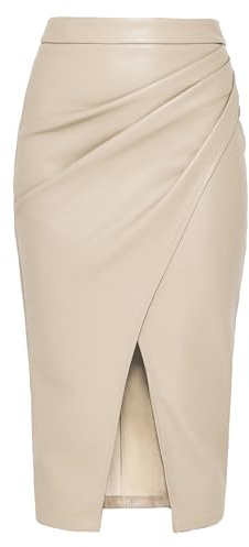 MAOAEAD, gonne lunghe in ecopelle per donna a vita alta pieghettata con fessura, gonna midi in ecopelle elegante nera autunnale a tubino aderente