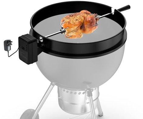 onlyfire BRK-6201 Black Coated Steel Rotisserie Ring Kit With Battery Motor with Power Adapter for Weber 57 CM Kettle Charcoal Grills and Other Similar Size Models