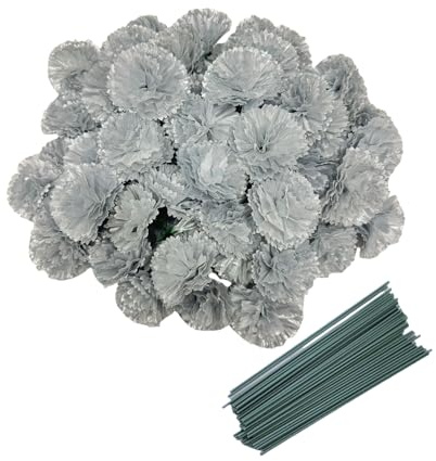Rikyo - 50 cabezas de flores de clavel de seda artificial con tallos, rellenos para jarrones, cabezas de flores de cempasúchil para decoración de Diwali, guirnalda de corona para el día de muertos