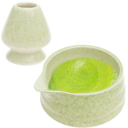 TNTGMG Matchaskål med hällpip, 2 st keramisk Matcha startkit, handgjord Matcha-hållare, 500 ml kapacitet, traditionell Matcha-blandningsskål för en Matcha-upplevelse