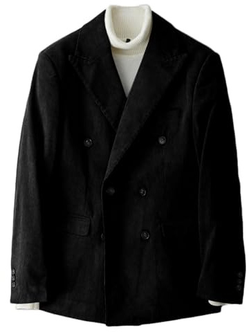 Giacca da uomo in velluto a coste doppiopetto Slim Fit con risvolto a strisce cappotti sportivi per festa di nozze, Nero , XL