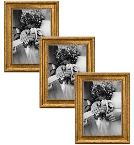 CABBEL Cornice portafoto A4 21x30 cm oro – Set da 3 – Cornice barocca in stile antico con vetro acrilico infrangibile – per foto, poster, certificati – elegante e decorativa