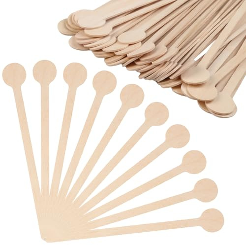 100 bastoncini di legno, con manico rotondo, in legno, insapore, cucchiaini da caffè usa e getta, 15 cm, per caffè, latte, tè, cocktail, casa bar e ristoranti