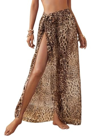 1 Piece Of Leopard Print Beach Wrap Skirt, Chiffon Bikini Wrap Skirt, Vacation Swimsuit Long Blouse, Summer Beach Wear Matching Piece.