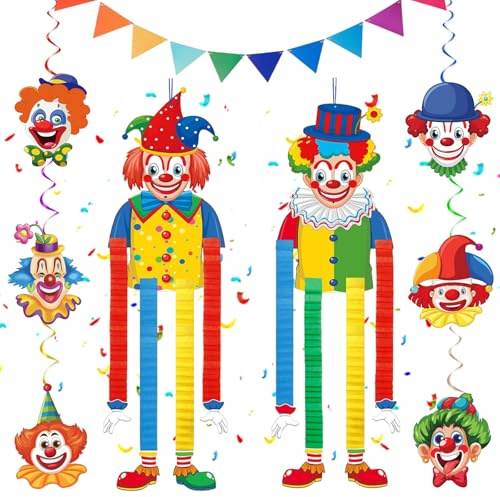 Pancarta Payaso Carnaval,9 Piezas Adorno Colgante Papel de Payaso Carnava,Guirnalda de Papel,Decoración de Payasos para Carnaval,Decoración Pared Fiesta Carnavals,Decoracións de Carnavals