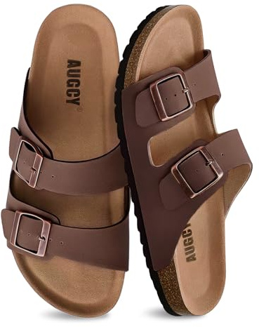 AUGCY Womens Sandal Cork Footbed Slide, Arch Support Slides for Women with Adjustable Buckle, Comfortable Summer Beach Outdoor Sandals