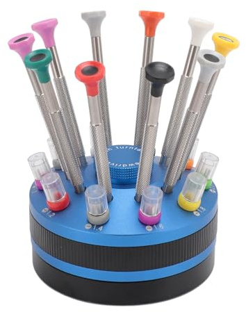 Sorandy Set di Cacciaviti per Orologiaio da 10 Pezzi, Set di Cacciaviti per Creazione di Gioielli con 20 Testine di Ricambio Extra di Diverse Dimensioni per Orologi, Gioielli (BLUE)