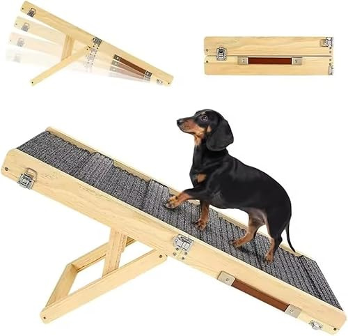 NEWFUN Hunderampe Sofa, Haustiertreppe für kleine Hunde und Katzen, ausgestattet mit rutschfesten Matten, geeignet für niedrige Sofas, Höhenverstellbar und klappbar