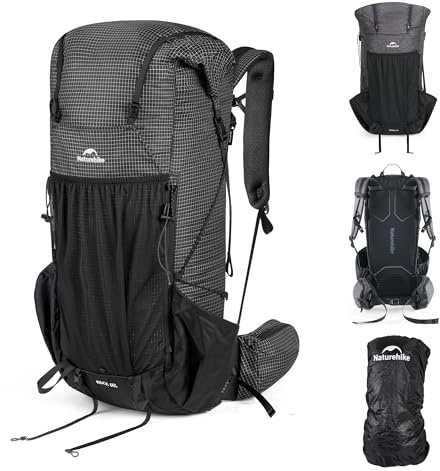 Naturehike Rock 2.0 Uppgraderad 30/45/60L Ryggsäck med Intern Ram Vandringsryggsäck för Herr Dam med Regnskydd Trekkingryggsäck för Outdoor Camping Resenärer Backpacking, svart, 60L/M