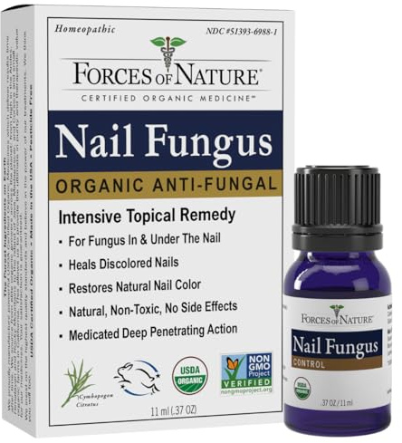 Forces of Nature Toenail Nail Fungus Treatment, Organic Antifungal Restores Appearance of Toenails and Fingernails, Homeopathic Medicine for Cracked, Dry, Damaged & Discolored Nails, 11ml (0.37 fl oz)