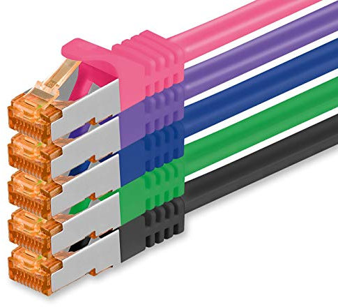 1aTTack.de Câble Réseau Cat7 Cat 7 10 GB/s SFTP - 5x 3,0m - RJ45 Ethernet LAN DSL Routeur Modem - 5 couleurs 02