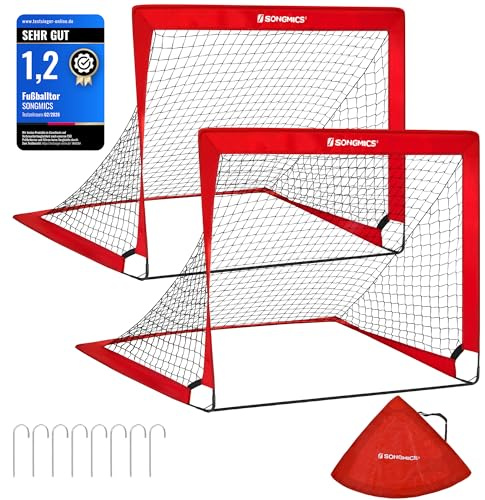 SONGMICS Set of 2 Kids Football Goal, 4 x 3FT Foldable Football Net, Quick Assemble for Park, Beach, Fiberglass, Elastic, Oxford Fabric and Polyester