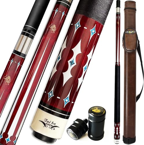 Tai ba cues 2-Piece Pool cue Stick + Hard Case, 13mm Tip, 58, Hardwood Canadian Maple Professional Billiard Pool Cue Stick 18,19,20,21,22 Oz Pool Stick (Selectable)-Blue, Black, Red, Gray, Green