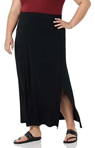 Amazon Essentials Falda Larga en Punto Ligero Mujer, Negro, XL