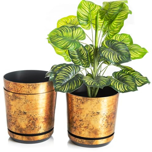 KORAD Conjunto de 3 macetas con Plato de 26 cm de diámetro, Modelo 033 - Óxido; Moderno, Alto Brillo, Estilo clásico, rústico, Loft, para Plantas, Hierbas, Flores y composiciones Vegetales.