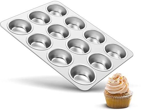 TEAMFAR Muffinform, Edelstahl Muffinblech für 12 Muffins, 3cm tief Groß Muffinbackformen für Cupcakes Brownies Kuchen Pudding, ungiftige Beschichtung, Spülmaschinenfest