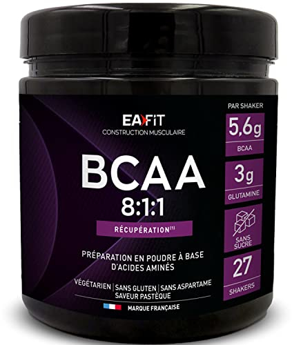 EAFIT | BCAA 8:1:1 - BCAA en poudre - Acides aminés essentiels en poudre - Pre workout & Post workout - Récuperation et construction musculaire - Complément alimentaire - 275 g