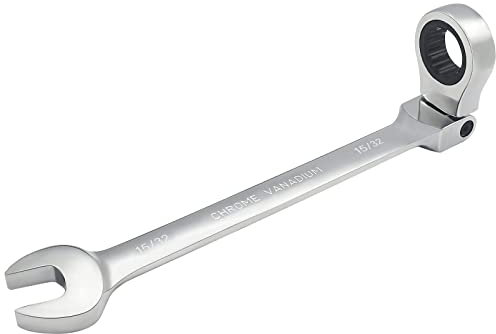FOCMKEAS 15/32 Inch Flex-Head Ratcheting Combination Wrench SAE 72 Teeth 12 Point Ratchet Box Ended and Open End Spanner Tools, Flexible Head Gear Wrench, Heat-Treated CR-V